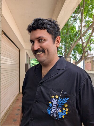 zebra embroidered cuban half sleeve shirt