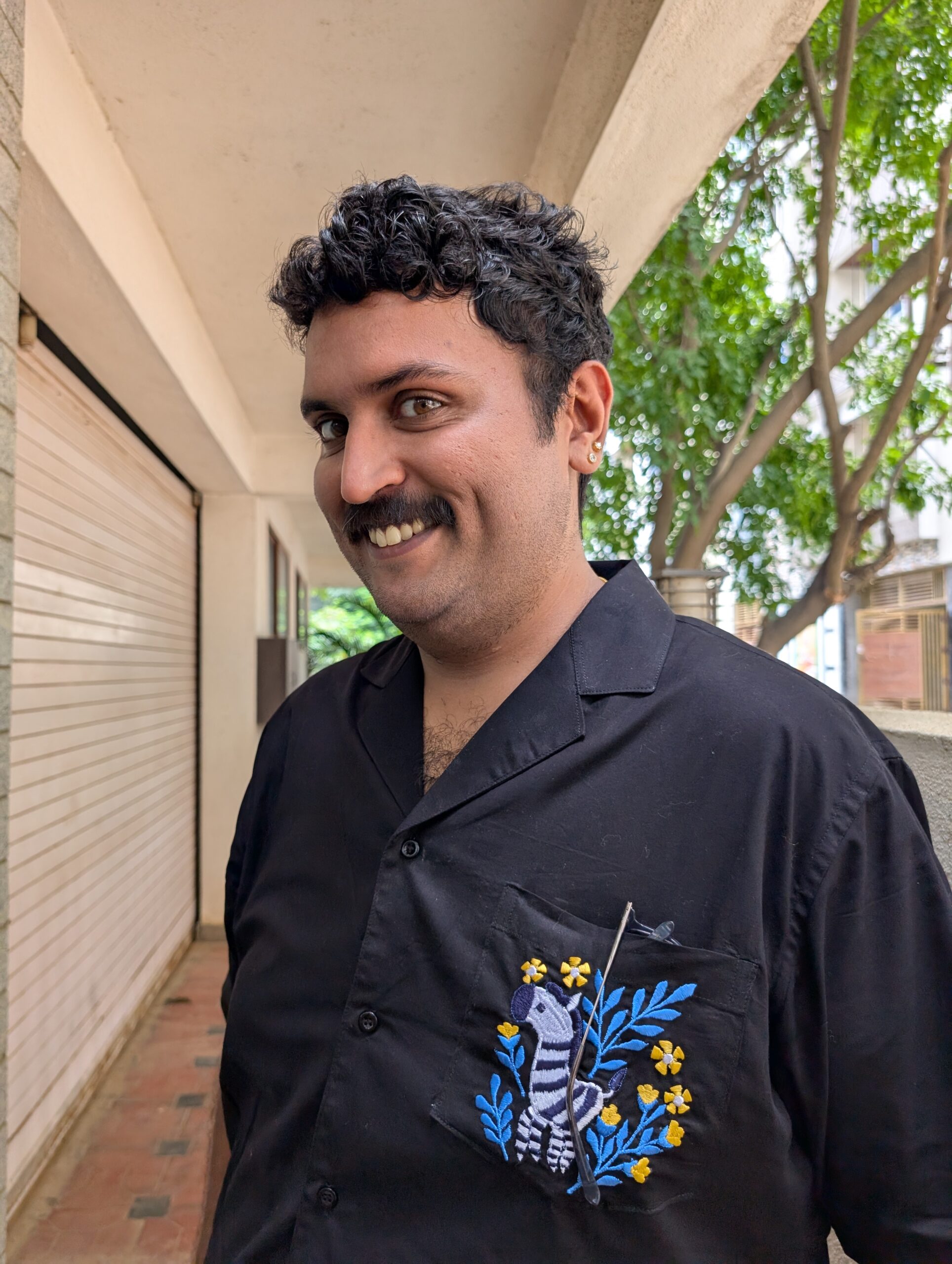 zebra embroidered cuban half sleeve shirt