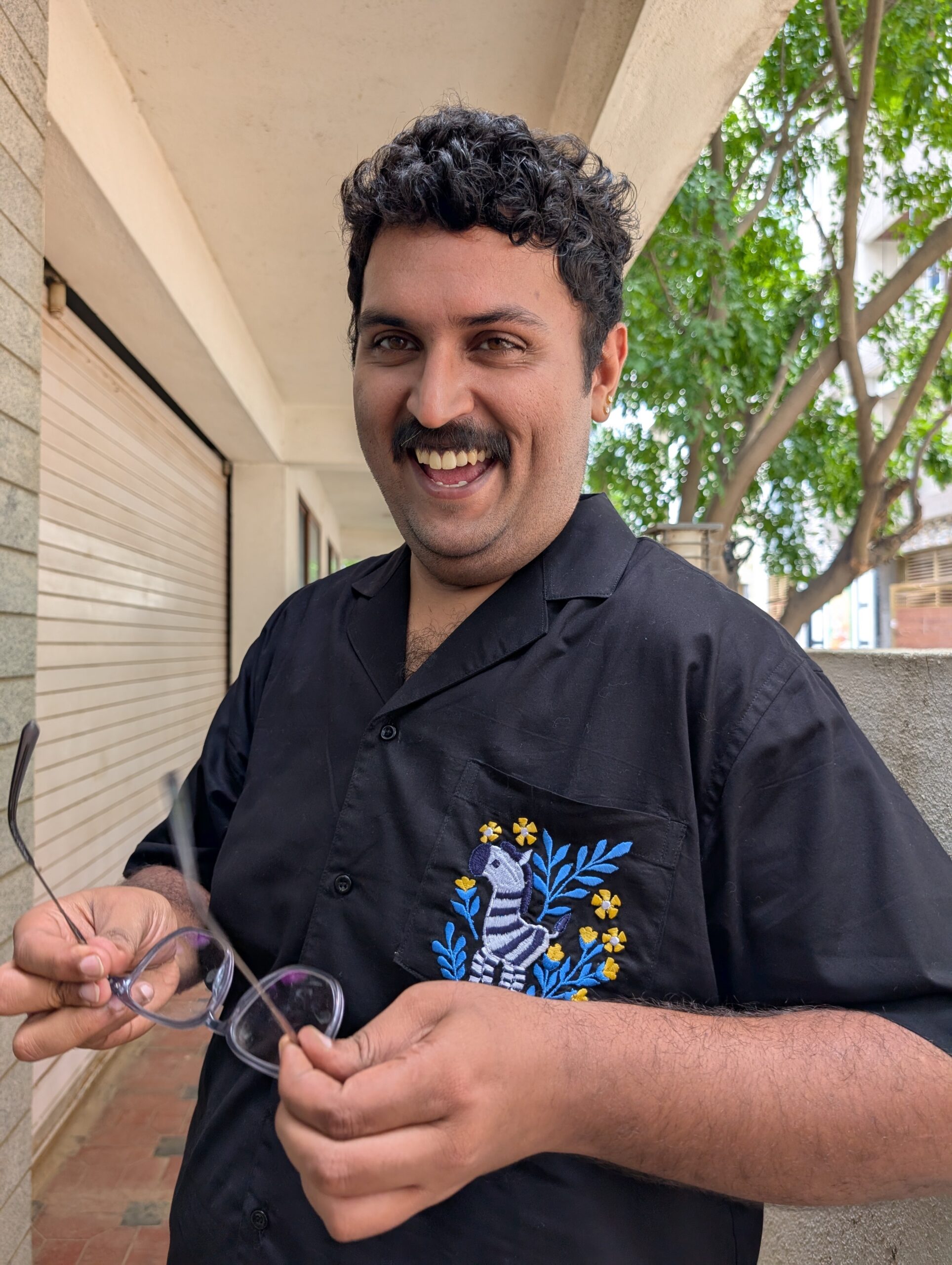 zebra embroidered cuban half sleeve shirt