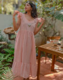 Gingham midi dress in peach